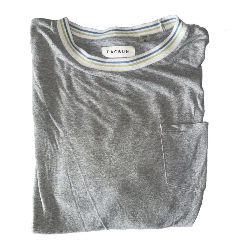 Men’s PACSUN Ringer Tee T-Shirt Collar Tip Trim Single Pocket Tee Medium Gray